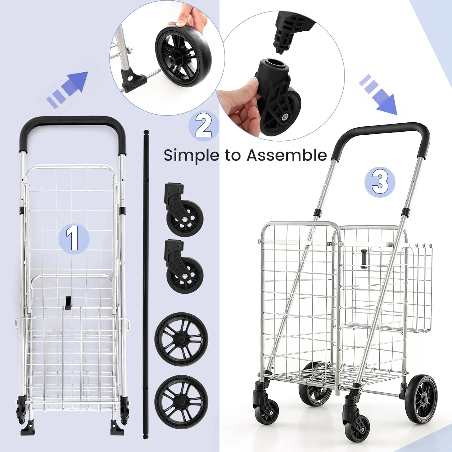 Folding Shopping Cart Utility Trolley Grocery Cart with Wheels Black