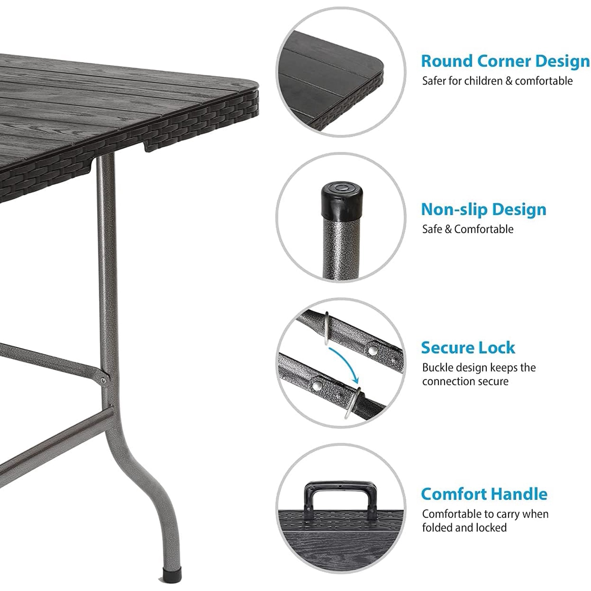 6 FT Folding Table, Portable Table for Indoor Outdoor, Parties, Weddings, BBQs, Camping