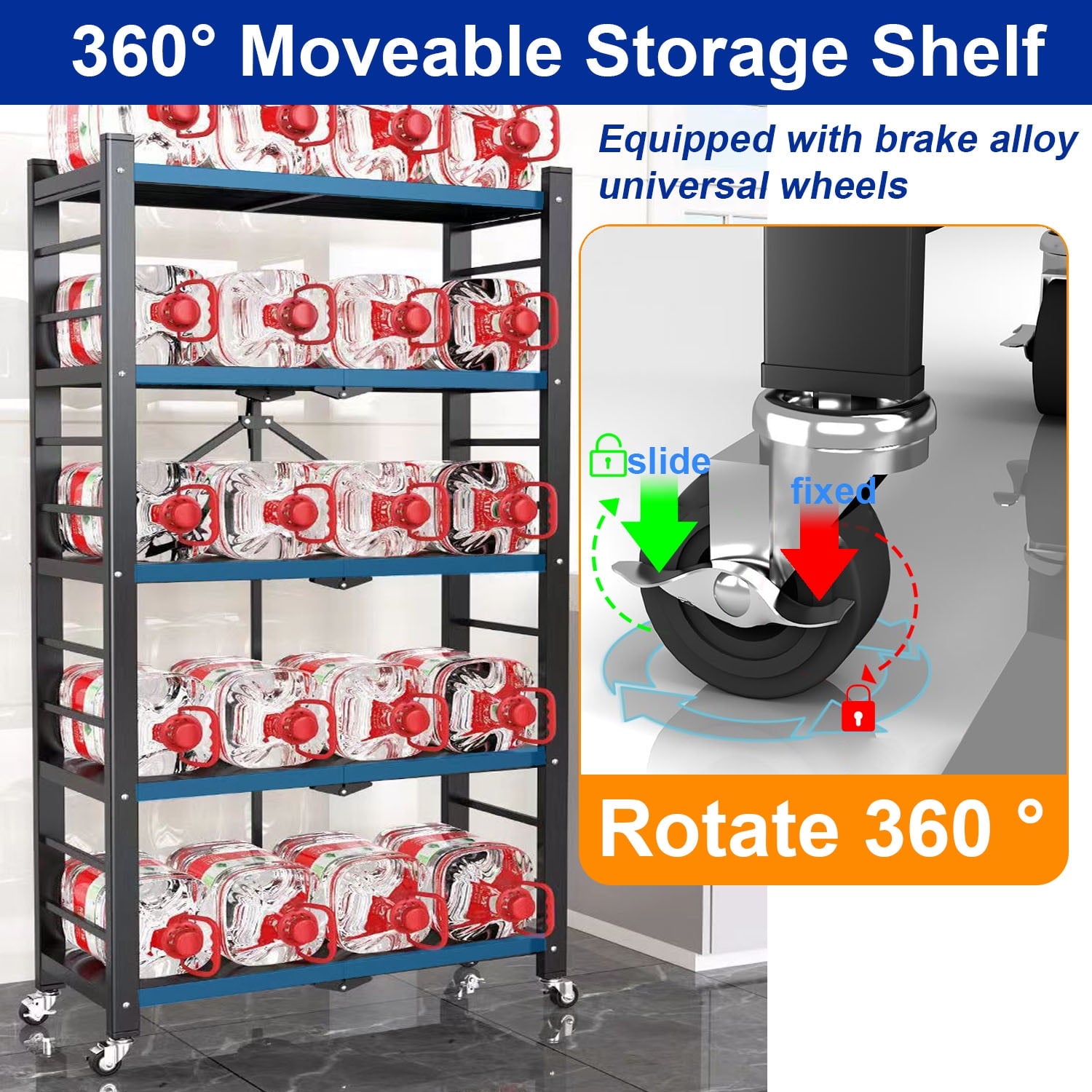 5-Tier Storage Shelving Unit, Foldable Storage Shelves Wire Shelving Unit Adjsutable Shelf Heavy Metal Shelf, 397lbs Capacity Free Standing Racks Organization