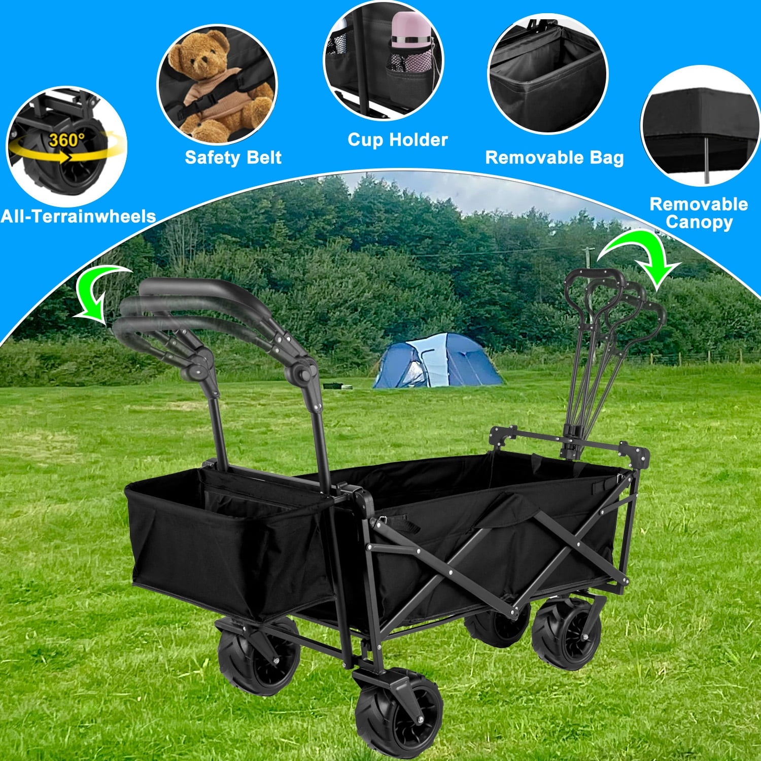 Musment 350 lbs Capacity Collapsible Wagon with Foldable