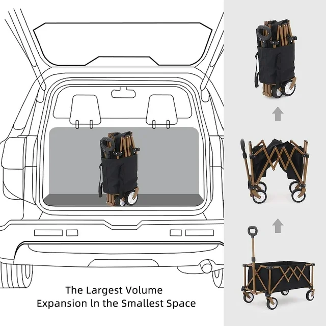 Folding Wagon Cart, Portable Large Capacity Wagon, Heavy Duty Outdoor Camping