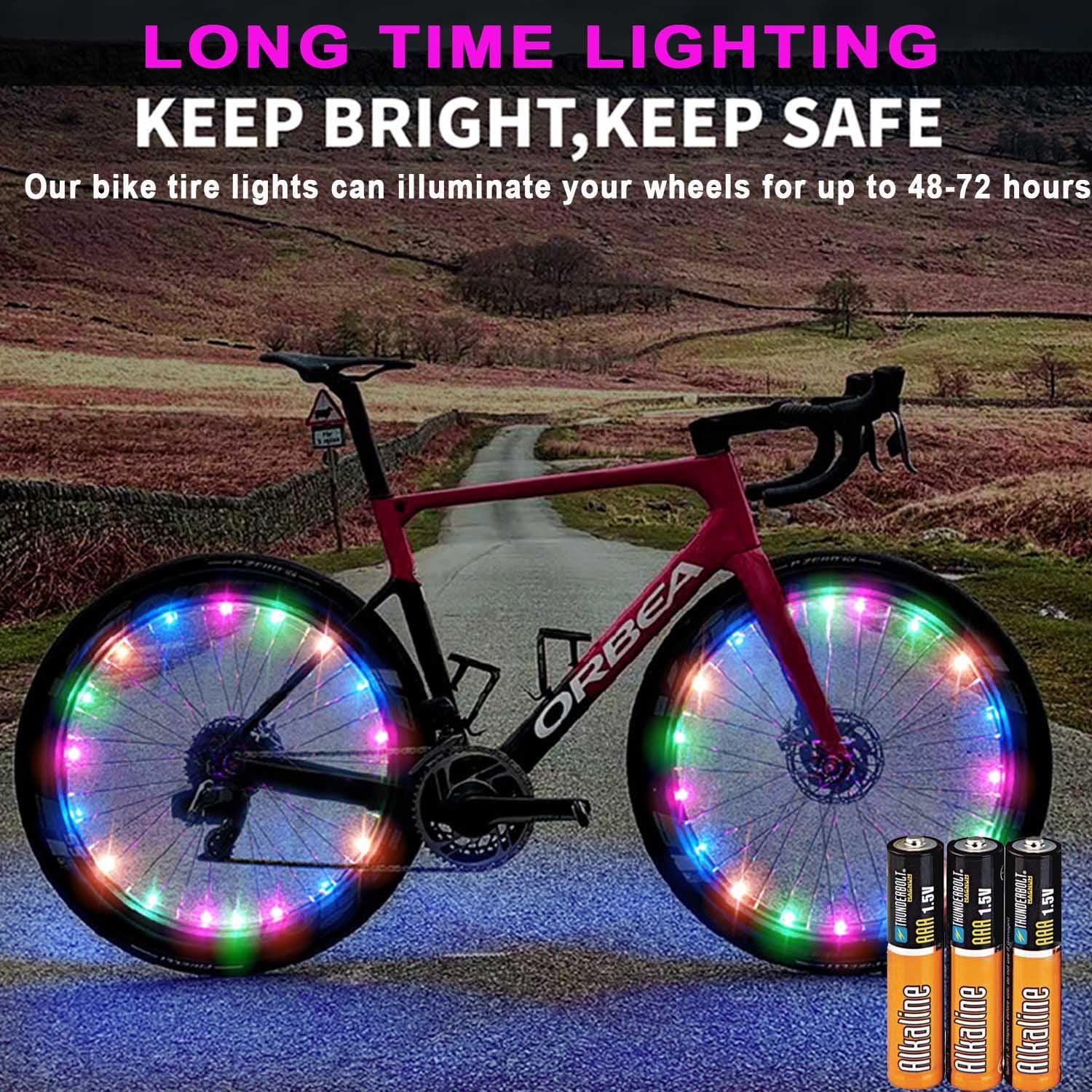 2-Tire Pack LED Bike Wheel Lights, Bike Lights Bright Waterproof Cycling Tire Light Front and Back Spoke Lights Bike Decoration Lights,Easy Install and Fits Most Bikes, for Kid, Teens, Adults