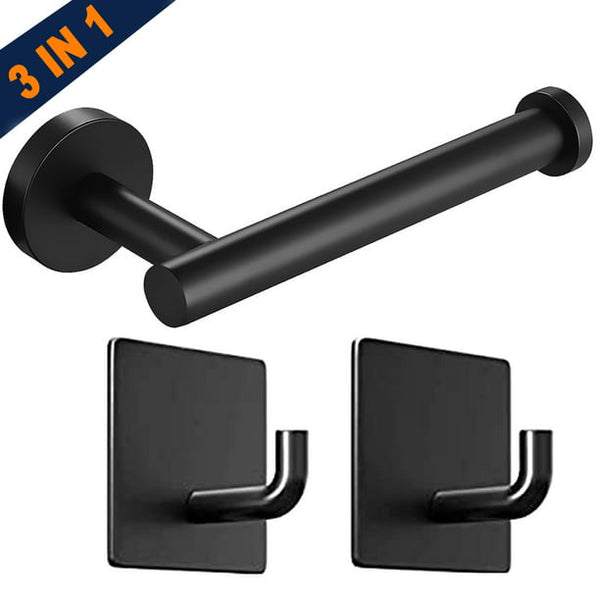 HKEEY Black Toilet Paper Holder, Toilet Paper Holder Wall Mount with 4 Hooks , Modern SUS 304 Stainless Steel Bathroom Toilet Paper Roll Holder