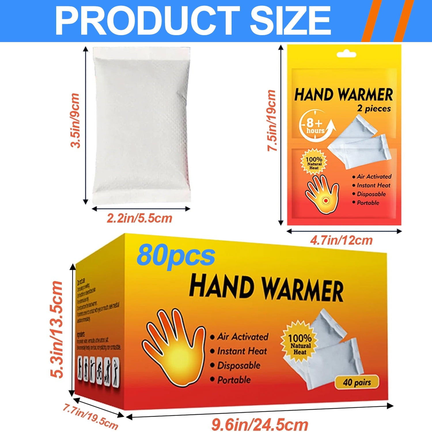 Hand Warmers 80 Pcs /40 Pair Disposable Body Warmer, Long Lasting Safe Air Activated