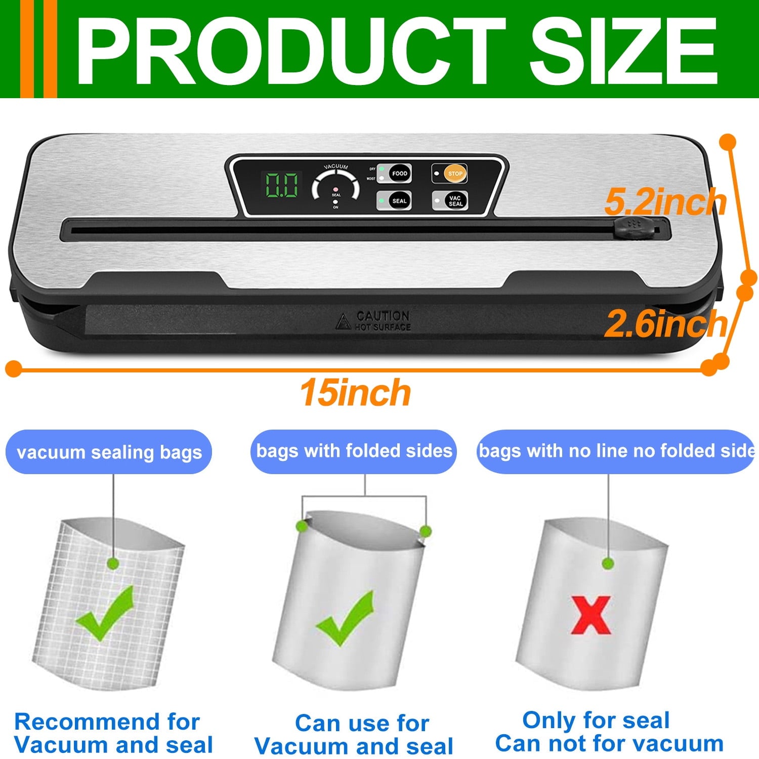 Food Vacuum Sealer Machine with 2 Rolls Food Vacuum Sealer Bags, Food Storage Saver Dry & Moist Food Modes, Led Indicator Lights, Easy to Clean