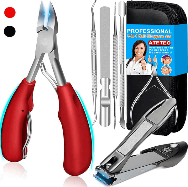 Nail Clippers , 8Pack Podiatrist Professional Heavy Duty Toenail Clippers for Thick & Ingrown Toenail Treatment, Pedicure Tool ,Toe Nail Clipper,Nail Cutter, Manicure Set, Red