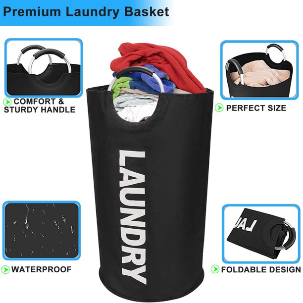 Laundry Basket, 82L Large Collapsible Laundry Baskets with 3pcs Wash Bag, Freestanding & Waterproof Laundry Baskets with Foam Protected Aluminum Handles for Laundry, Dorm, Family