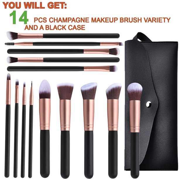 14 Pcs Makeup Brushes Set, Premium Face Powder Cosmetic Professional Brushes Kit for Blush Highlighter Foundation Powder Concealer Eye Shadows Eyebrow Makeup Brushes with Case