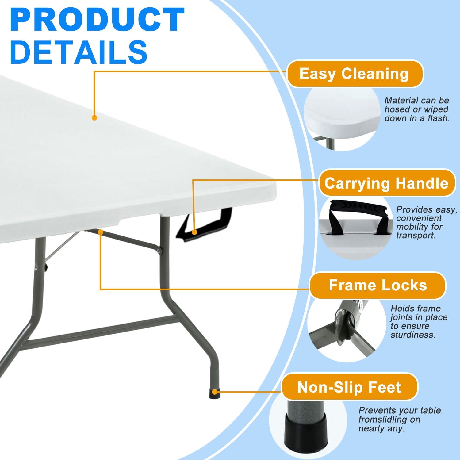 Musment 6 ft Rectangular Plastic Folding Table for Indoor Outdoor,Parties, Weddings, BBQs,