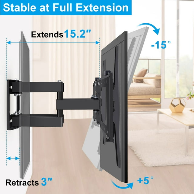 Musment Full Motion TV Wall Mount for 32-75 Inch TVs with 8K HDMI Cable,Universal TV Mount with Swivels and Tilts Hold up to 100lbs, VESA 600x400mm ,Black