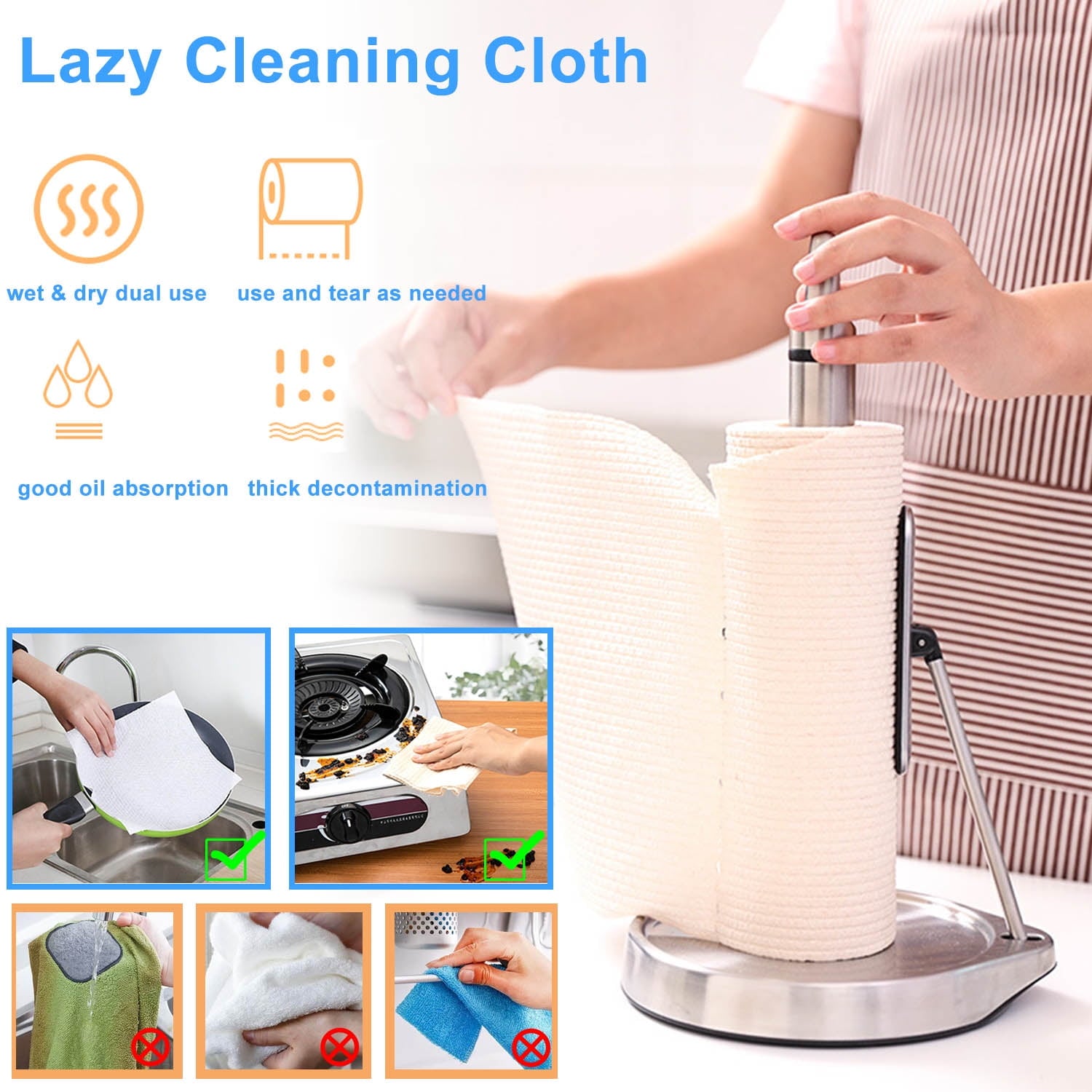 Stainless Steel Kitchen Paper Towel Holder for One Hand Tear with Weighted Base Suction Cups