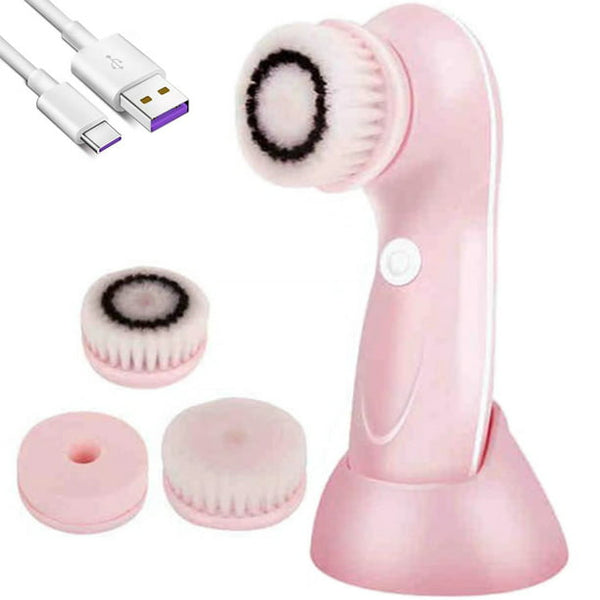 Musment Facial Cleansing Brush - Latest Advanced Cleansing Technology & 3 Brush Heads - USB Rechargeable Electric Rotating Face - IPX6 Waterproof - Advanced Spa System for Exfoliating Deep Cleanse, Pink