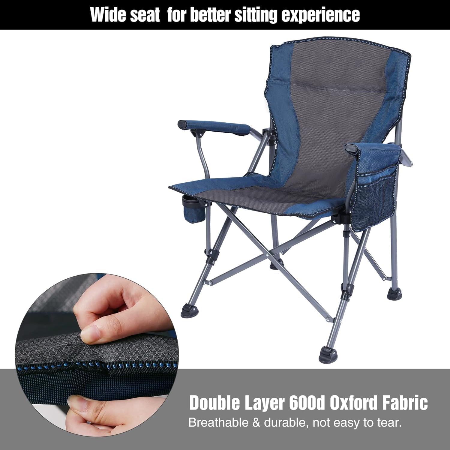 Folding Camping Chairs, Portable Lawn Chairs with Side Pocket and Cup Holder for Adults