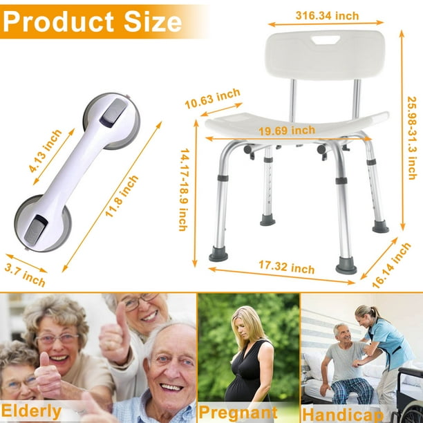 Shower Chair, Heavy Duty Shower Chair with Shower Handle, Adjustable Heights Portable Shower Chair Seat Bench, Anti-Slip Shower Bench Bathtub Stool for Elderly, Senior, Handicap & Disabled