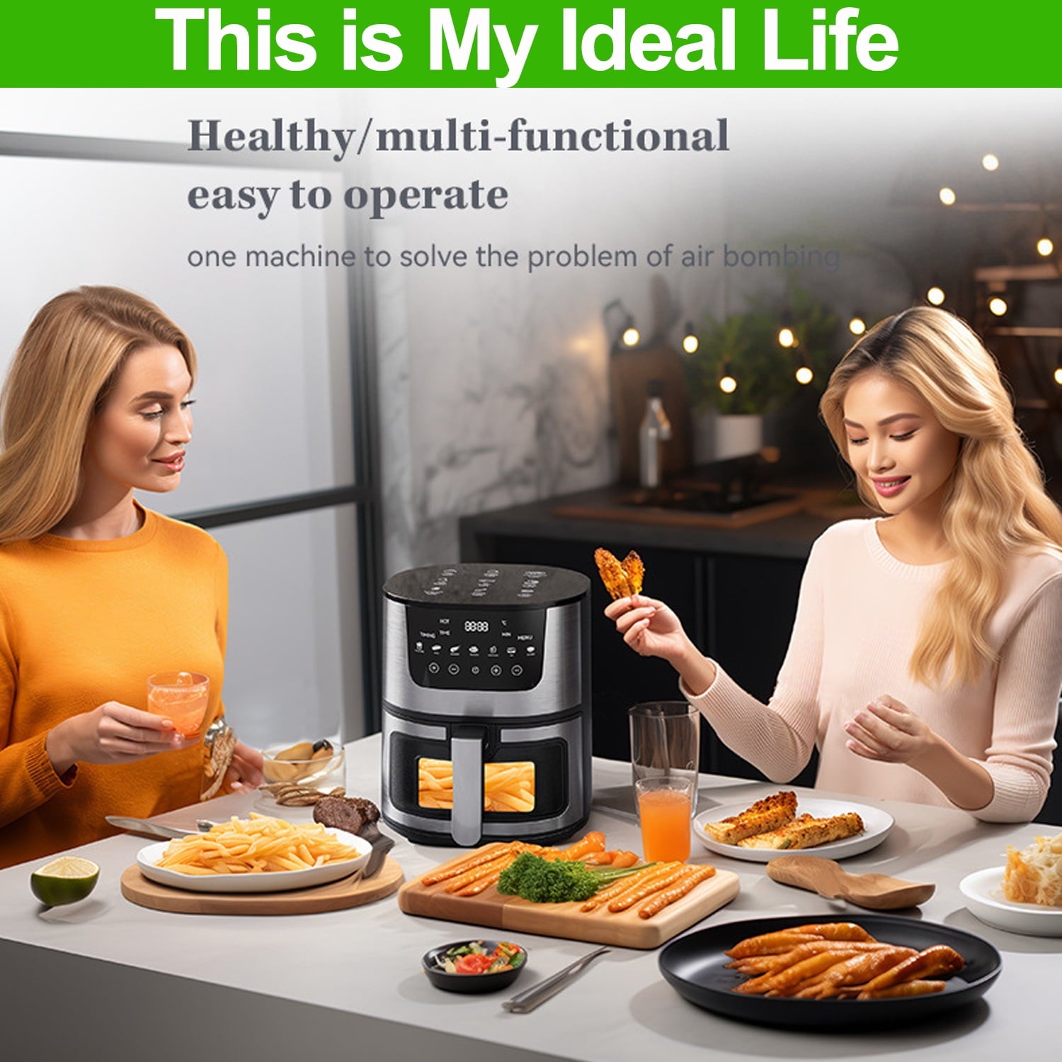 Air Fryer, 7.4 QT Multifunctional Air Fryer Oven, Rotisserie with Viewing Window and Touch Screen