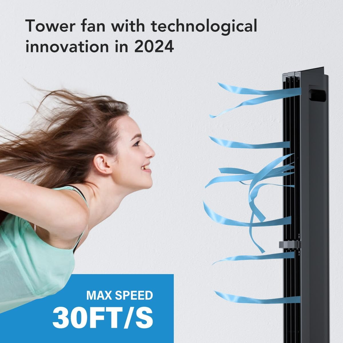 Tower Fan, 40" Standing Floor Fans with Remote, 3-Speed, 15H Timer, LED Display, Oscillating Portable Tower Fans for Home, Bedroom & Office