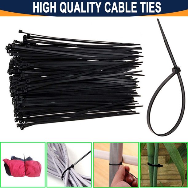 Black Cable Ties, 100mm x 2.5mm, Pack of 100, Premium Nylon Zip Ties, Multi-Purpose Plastic Tie Wraps, Secure Self-Locking Mechanism, for Home, Garden, Office and DIY