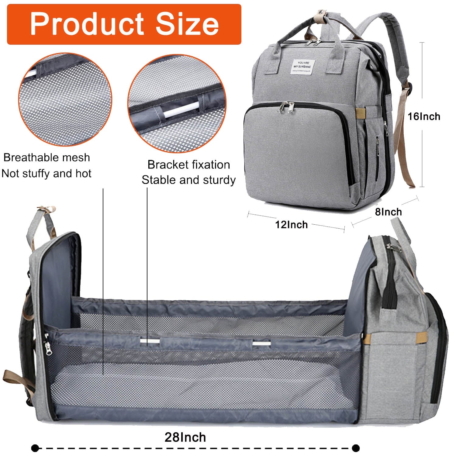 Diaper Bag Backpack,Baby Diaper Bags, A Baby Crib That Can Be Varried on Its Back, Multifunctional Travel Diaper Waterproof Backpack for Baby Boy & Girls, with Baby Carrier,Grey