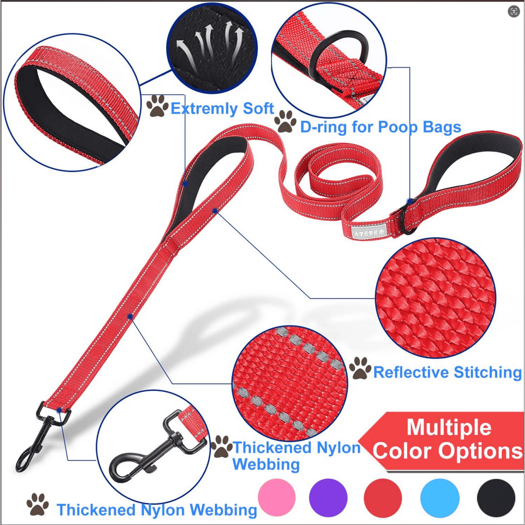 GAZILY Heavy Duty Comfortable Strong Rope Leash for Large, Medium Dogs, No Pull Pet Training Leash with Highly Reflective