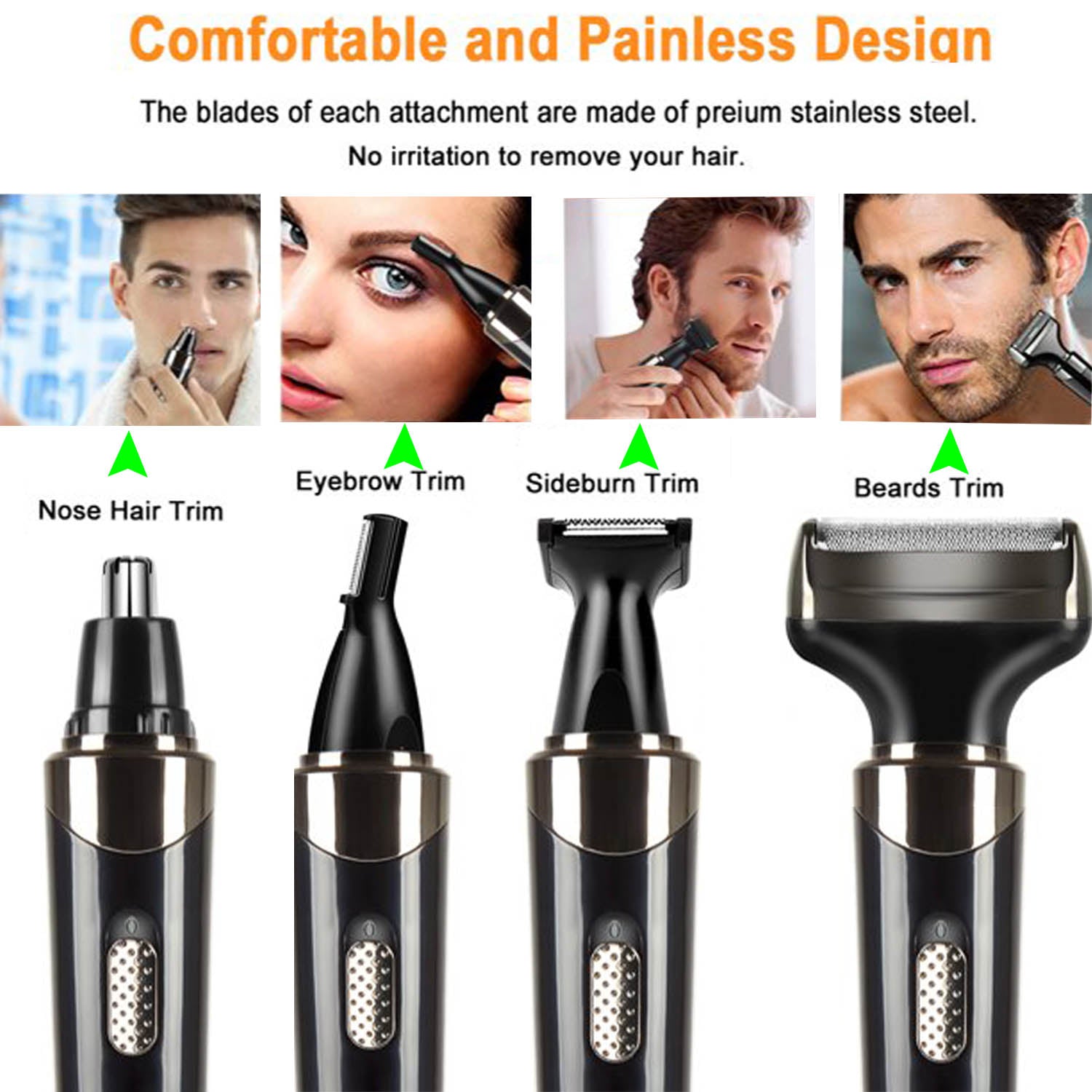 Vabogu Electric Shaver,4 in 1Rechargeable Electric Razor for Men,IPX7 Waterproof Painless Epilator Nose Hair Removal Remover Facial Body Bikini Eyebrow Beard Sideburn Mustache Trimmer Clipper Kit