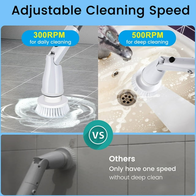 Musment Electric Spin Scrubber , Cordless Cleaning Brush with 4 Heads & Extension Handle Power Shower Scrubber for Bathroom Kitchen Tile Floor