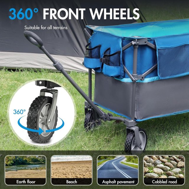 Collapsible Wagon Cart with 330LBS Weight Capacity, Heavy Duty Camping Garden Cart with All Terrain Wheels, Adjustable Handle