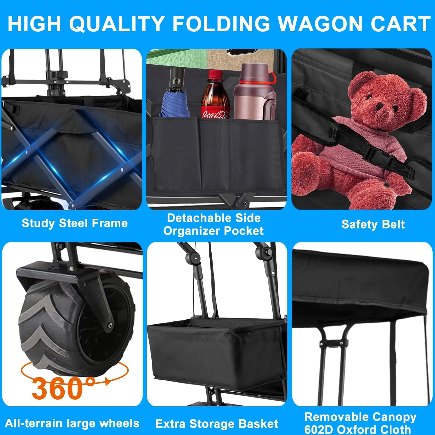 Musment 350 lbs Capacity Collapsible Wagon with Foldable