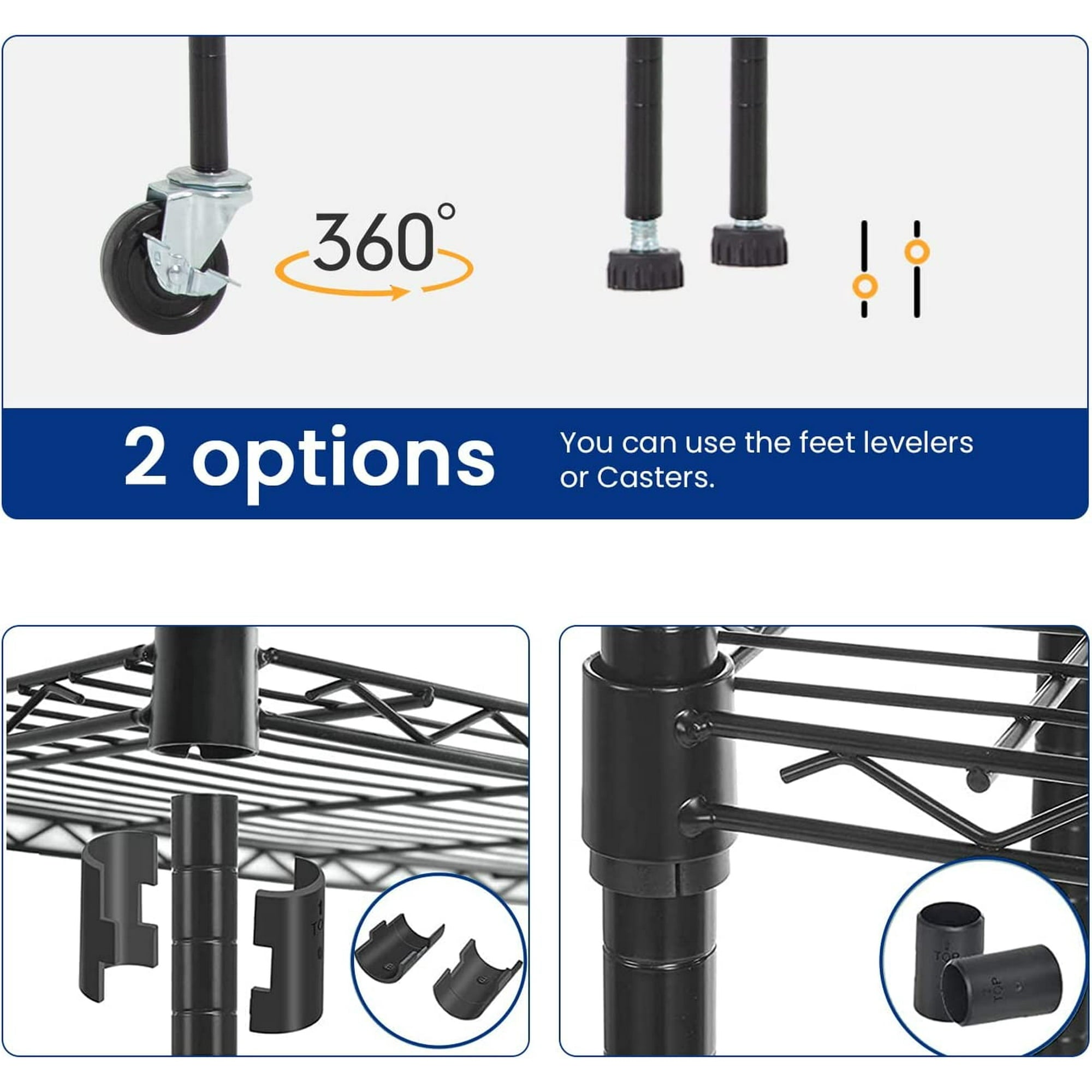 Storage Shelves , 4-Shelf on Casters Commercial Wire Shelving Unit Adjustable Layer Metal Rack Strong Steel for Restaurant Garage Pantry Kitchen,Black