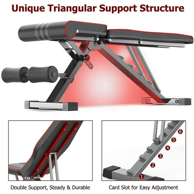 Adjustable Weight Bench - Utility Incline Decline Flat Foldable Bench Press sit up for Full Body Workout Home Exercise Gym Equipment – 7 Adjustable Positions & 2 Training Straps