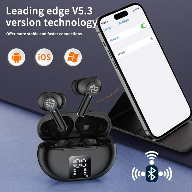 Wireless Earbuds Bluetooth Headphones 60H Playtime Ear Buds with LED Power Display Charging Case