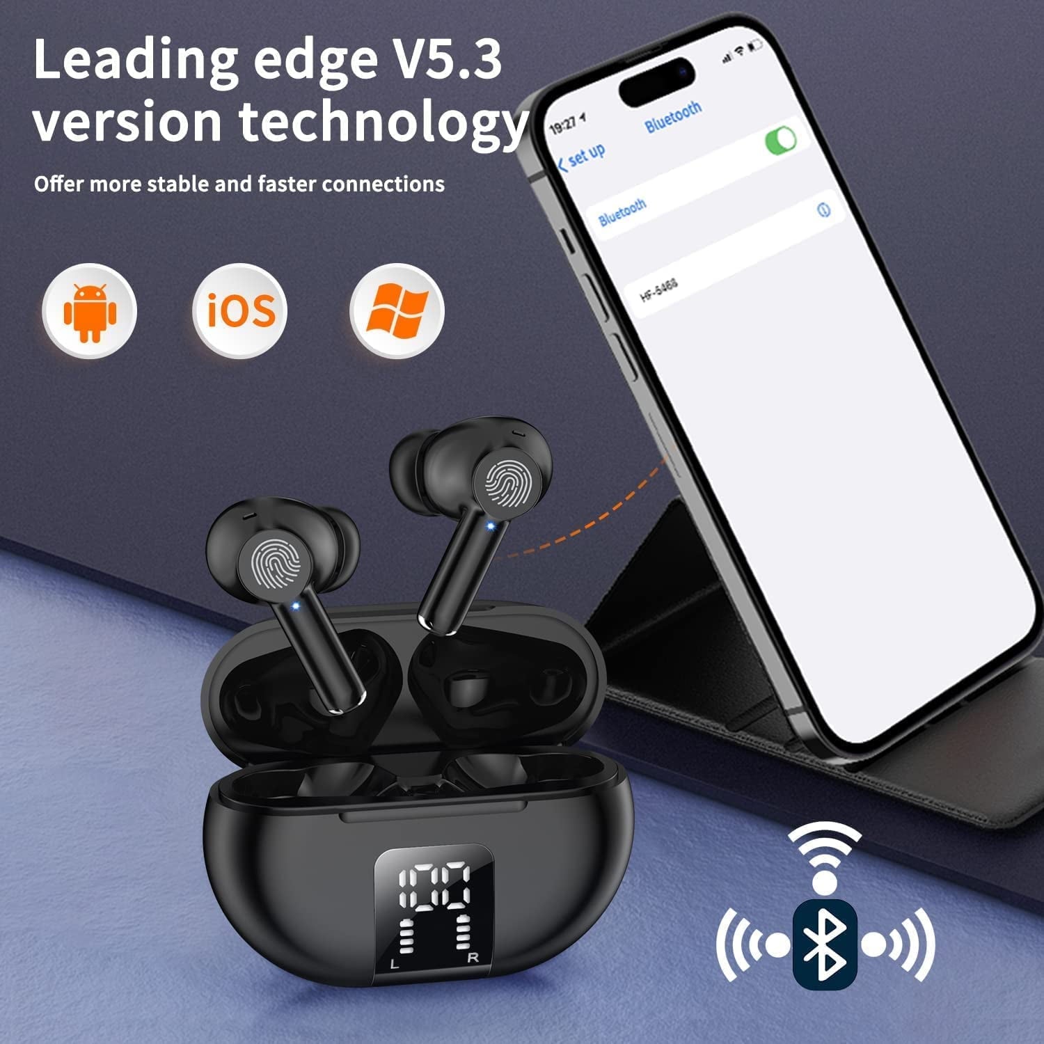 Wireless Earbuds, Bluetooth Headphones, Black