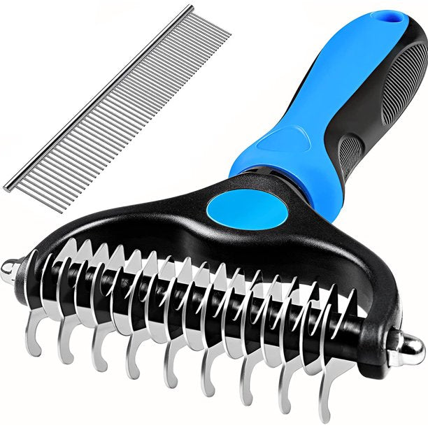 Undercoat Rake for Dogs & Cats with Pet Comb, Pet Grooming Brush Double-Sided Dog Deshedding Tool Removes Knot & Tangled Hair Dematting Comb for Dogs with Dog Comb for Grooming Furever Brush