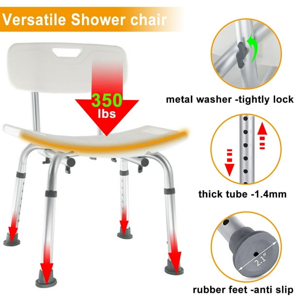 Shower Chair, Heavy Duty Shower Chair with Shower Handle, Adjustable Heights Portable Shower Chair Seat Bench, Anti-Slip Shower Bench Bathtub Stool for Elderly, Senior, Handicap & Disabled