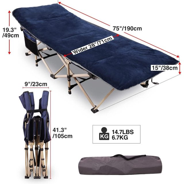 Extra Wide Folding Camping Cot with Thick Mattress, 500LBS Capacity, Heavy Duty Outdoor Bed with Carry Bag Removable Pillow - Perfect for Adults, Home Office Nap, Travel, Beach, and Camping Adventure