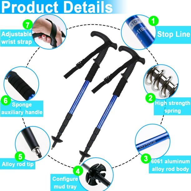 Trekking Poles，2 Pack Lightweight Aluminum Foldable Trekking Walking Sticks，with Extended Down Grip Plus Tip Kit，Adjustable Hiking Trekking Pole for Hiking，Camping，Mountaining