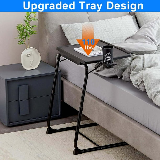 TV Tray Table, Adjustable TV Tray Table with Laptop Stand, Folding Table Trays, w/6 Height & 3 Tilt Angle, w/Cup Holder, Multifunctional TV Table Tray for Eating & Reading