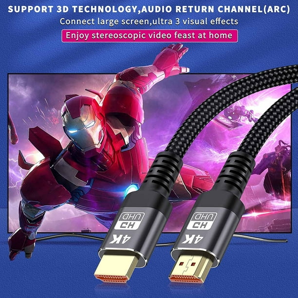 HKEEY HDMI Cable, 4K HDMI Cables 2M/6.6FT,Ultra High Speed Braided HDMI Lead Support 4K@60Hz, ARC, HDR, 3D, Ethernet Compatible with All HDMI Devices