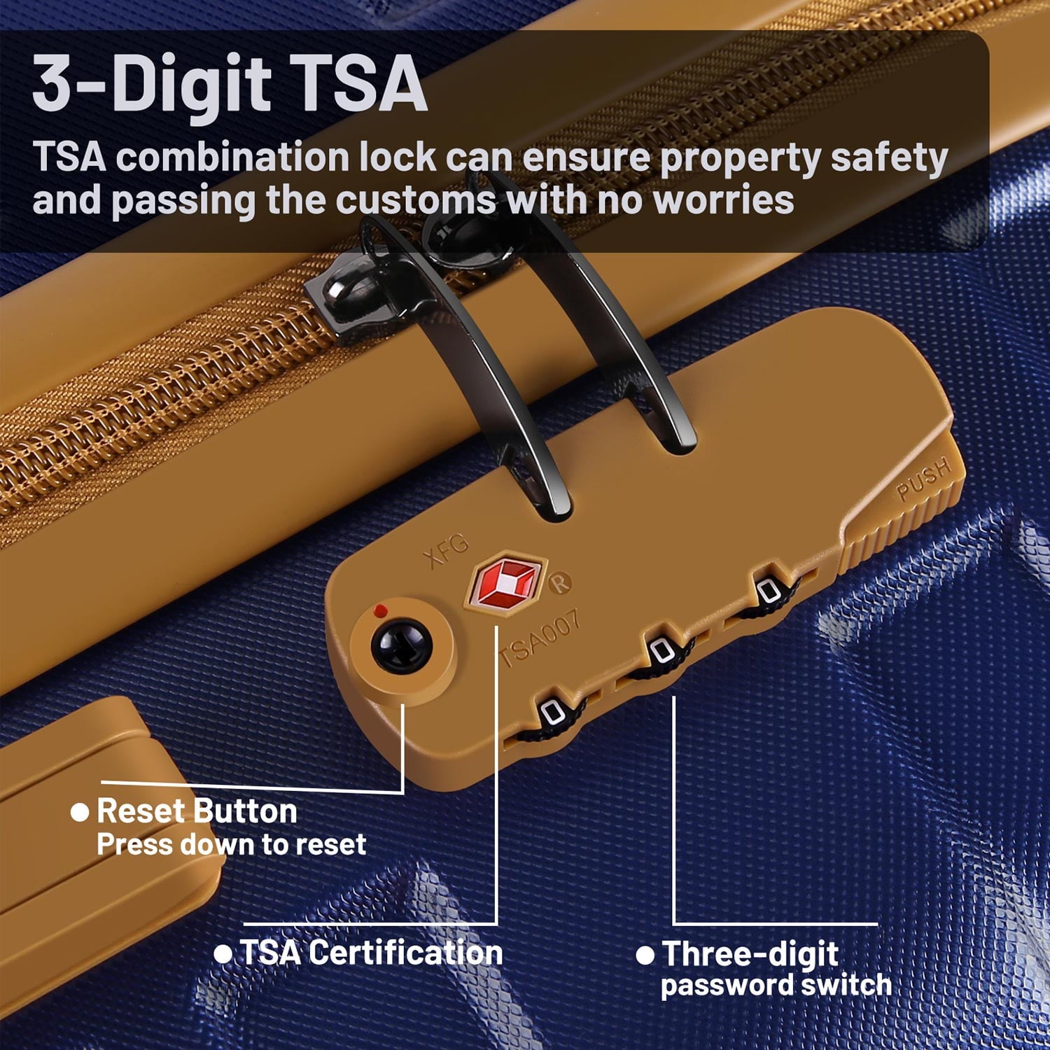 3 Piece Luggage Sets, ABS Hardshell Hardside Checked Luggage with TSA Lock and Double Spinner Wheels Suitcase, Deep Blue