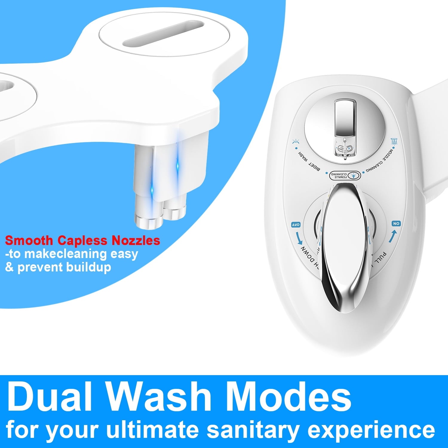 GAZILY Bidet Attachment for Toilet Seat with Pressure Controls,Non-Electric Cold Water Retractable Self-Cleaning Dual Nozzles for Frontal & Rear Wash