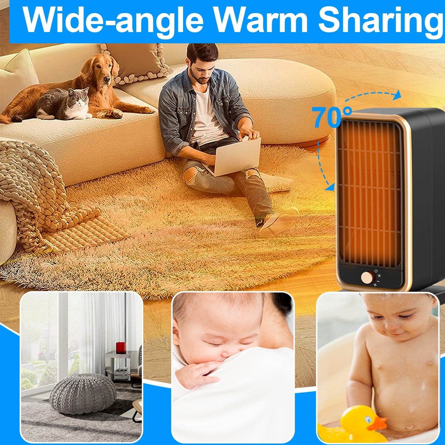 GAZILY Space Heater, Portable Electric Heaters, 900W PTC Ceramic Fast Safety