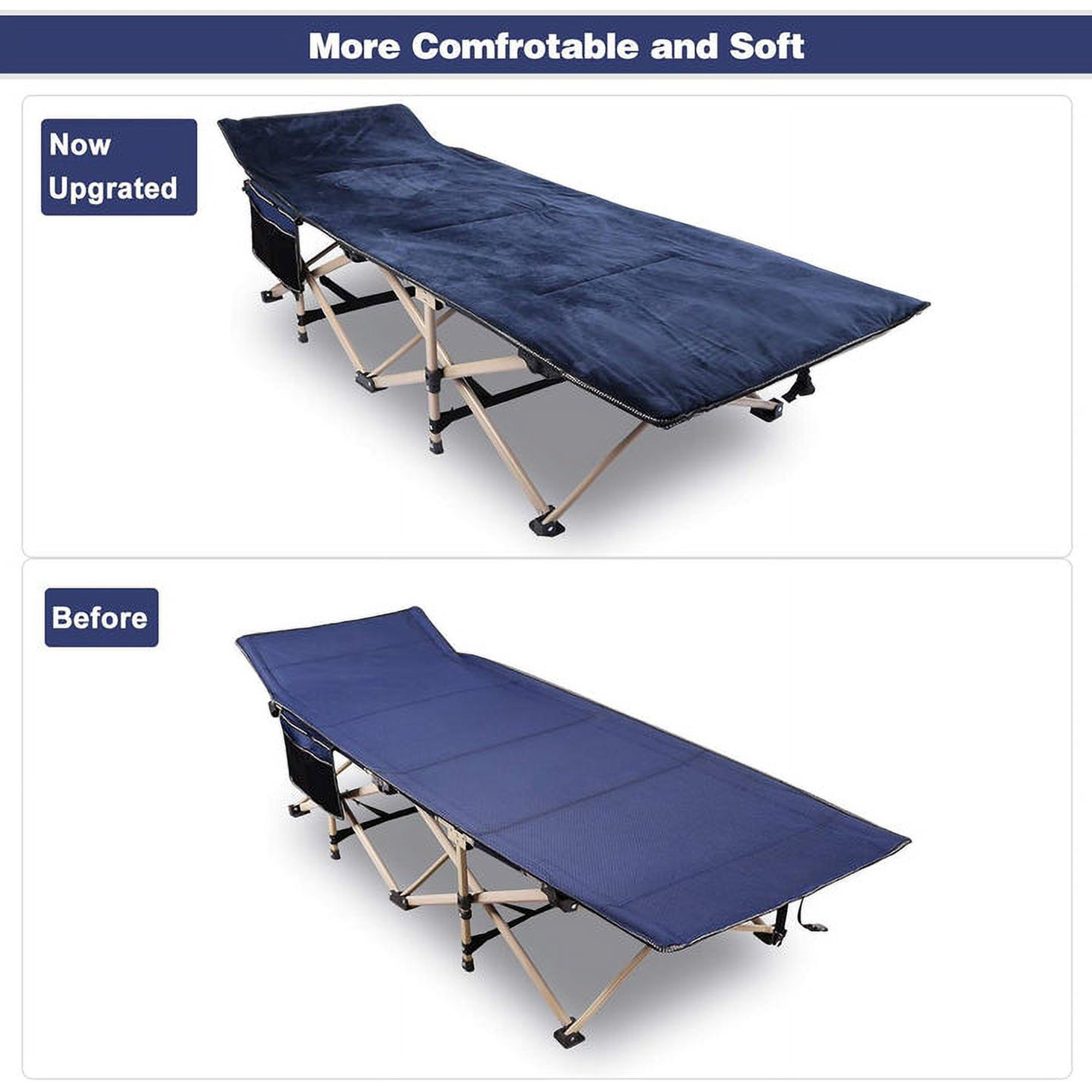 Portable Folding Camping Cot Bed with 2 Sided Mattress & Pillow, Adjustable 5-Position Folding Lounge Chair, Folding Rollaway Guest Bed