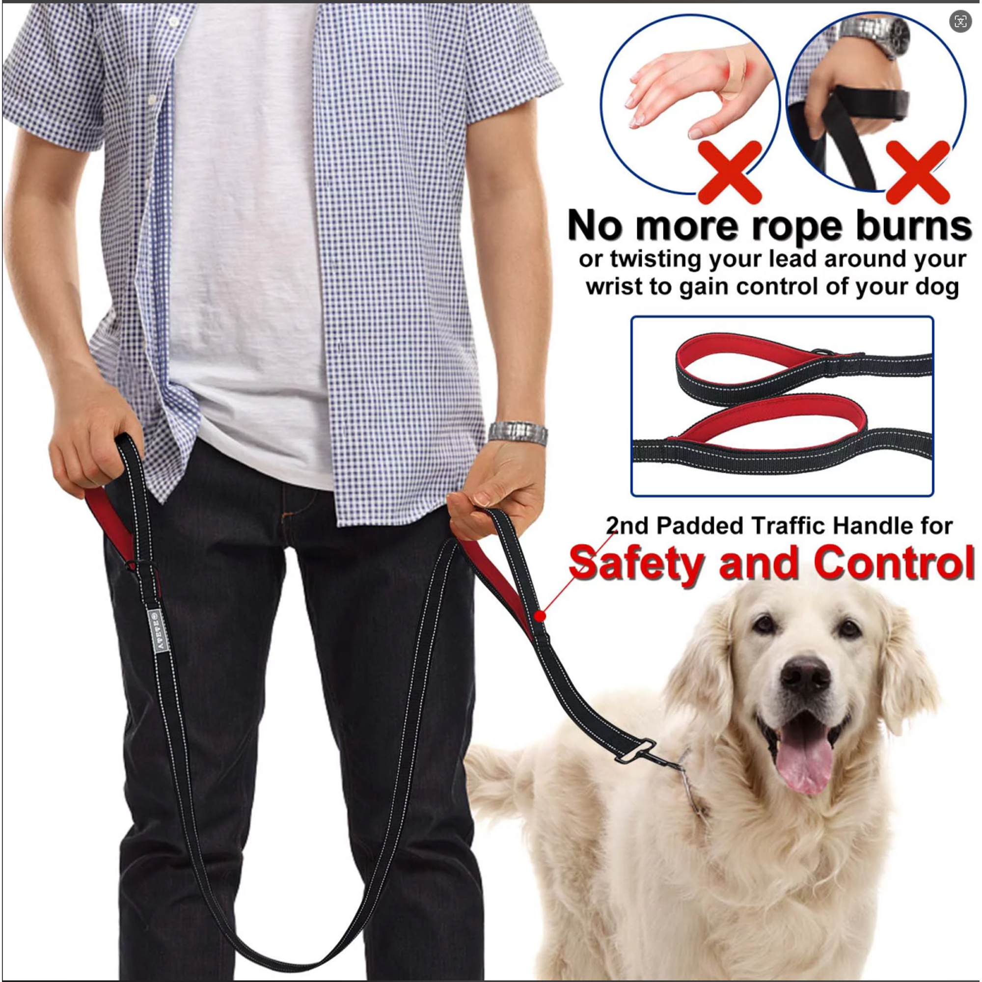 GAZILY Heavy Duty Comfortable Strong Rope Leash for Large, Medium Dogs, No Pull Pet Training Leash with Highly Reflective