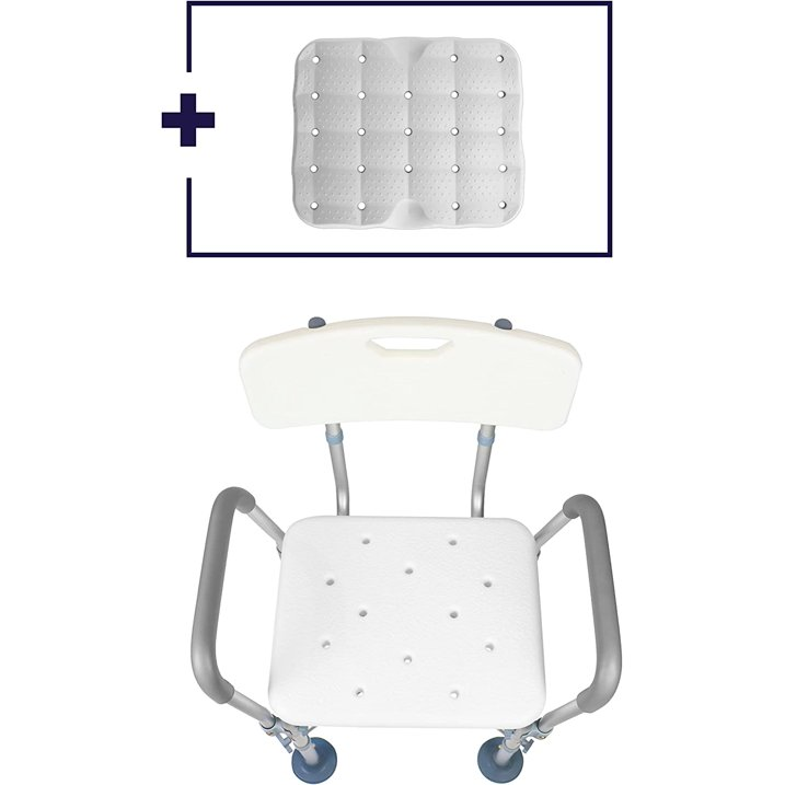 Shower Chair Bath Seat with Back and Padded Armrests, Height Adjustable, Supports up to 350 lbs., White