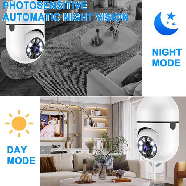 Security Camera, 2 Pack Bulb Security Camera, Wireless WiFi Outdoor Home IP Camera E27 360° Motion Detection Cameras, Full-Color Night Vision, Auto Tracking, Siren Alarm, Easy Installation, for Outdoo