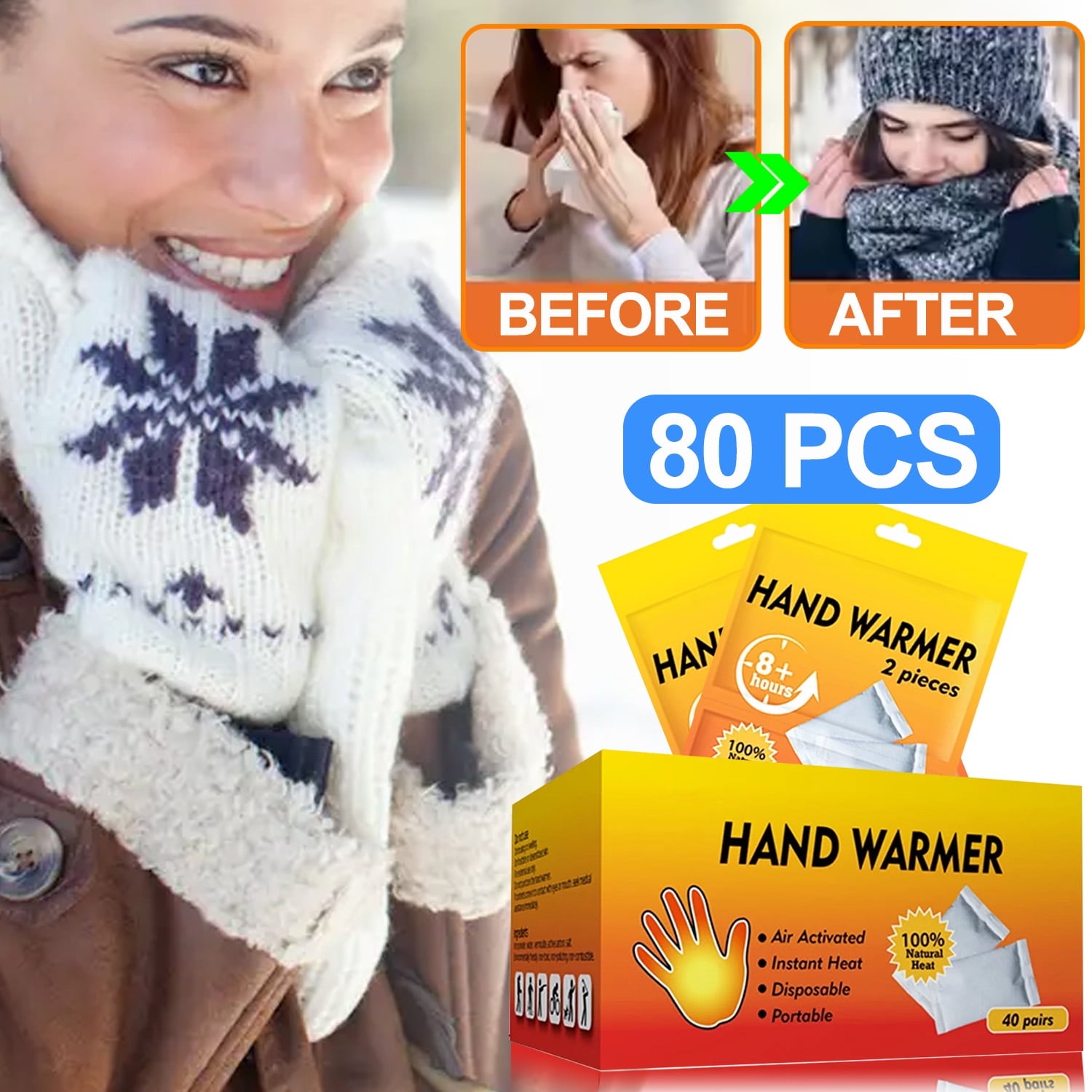 Hand Warmers 80 Pcs /40 Pair Disposable Body Warmer, Long Lasting Safe Air Activated