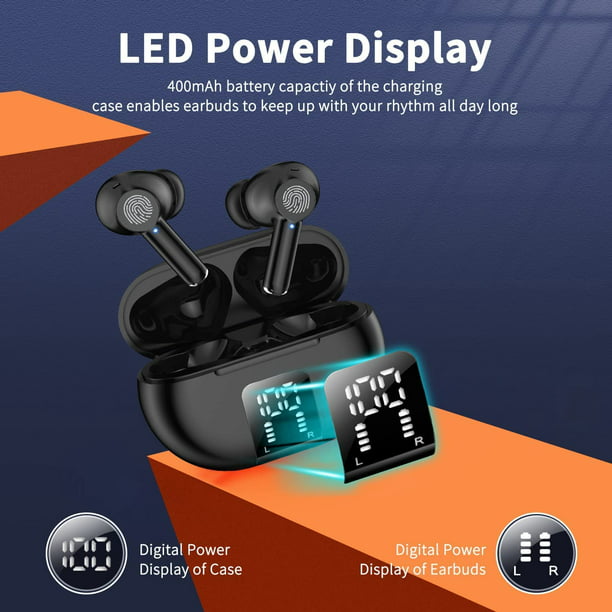 Wireless Earbuds Bluetooth Headphones 60H Playtime Ear Buds with LED Power Display Charging Case