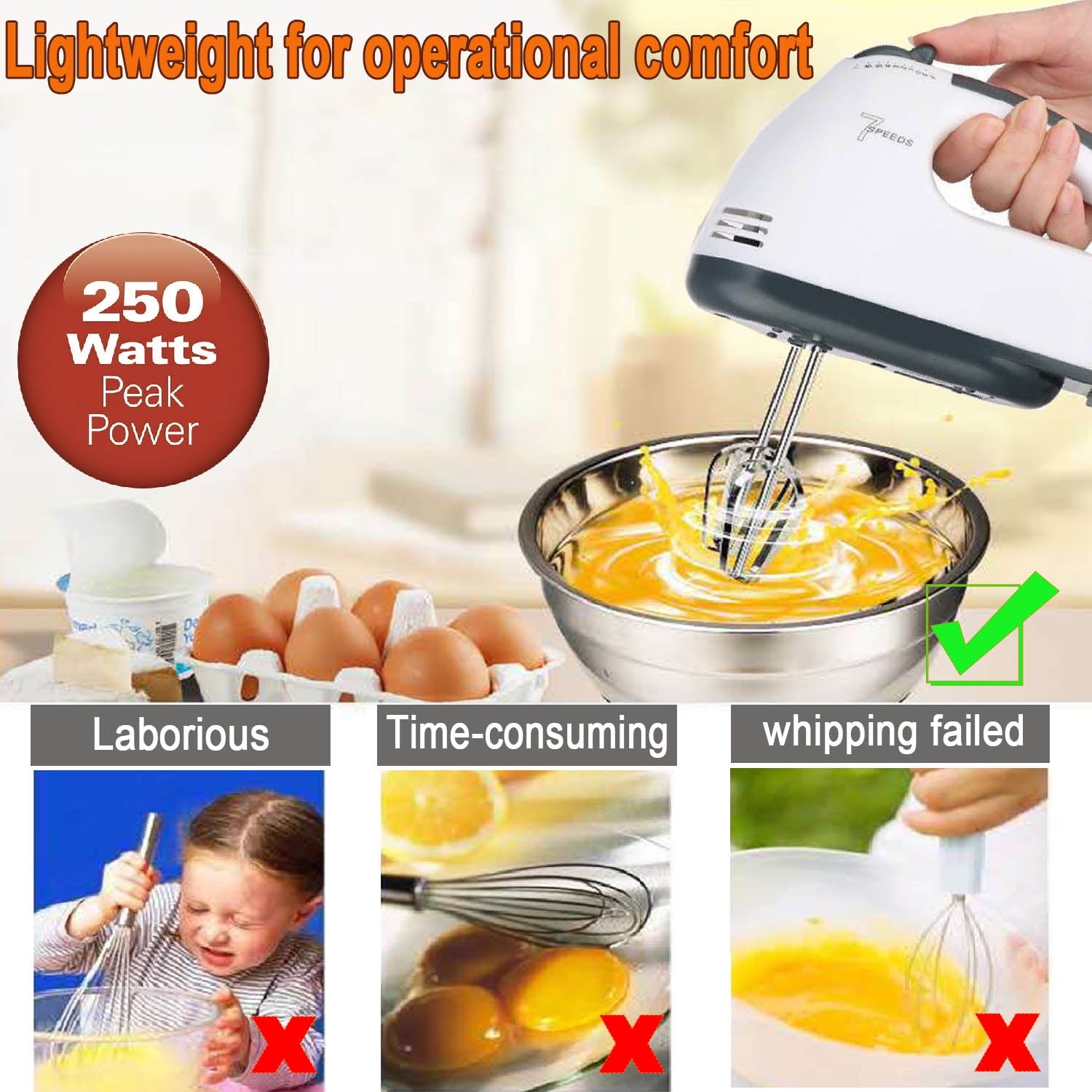 7 Speed Electric Hand Mixer for Kitchen, Blender Quick Burst with 6 Stainless Steel Accessories, 6 Measuring Spoons, 1 Egg Separator for Easy Whipping Dough,Cream,Baking Cake Egg Cream Food Beater