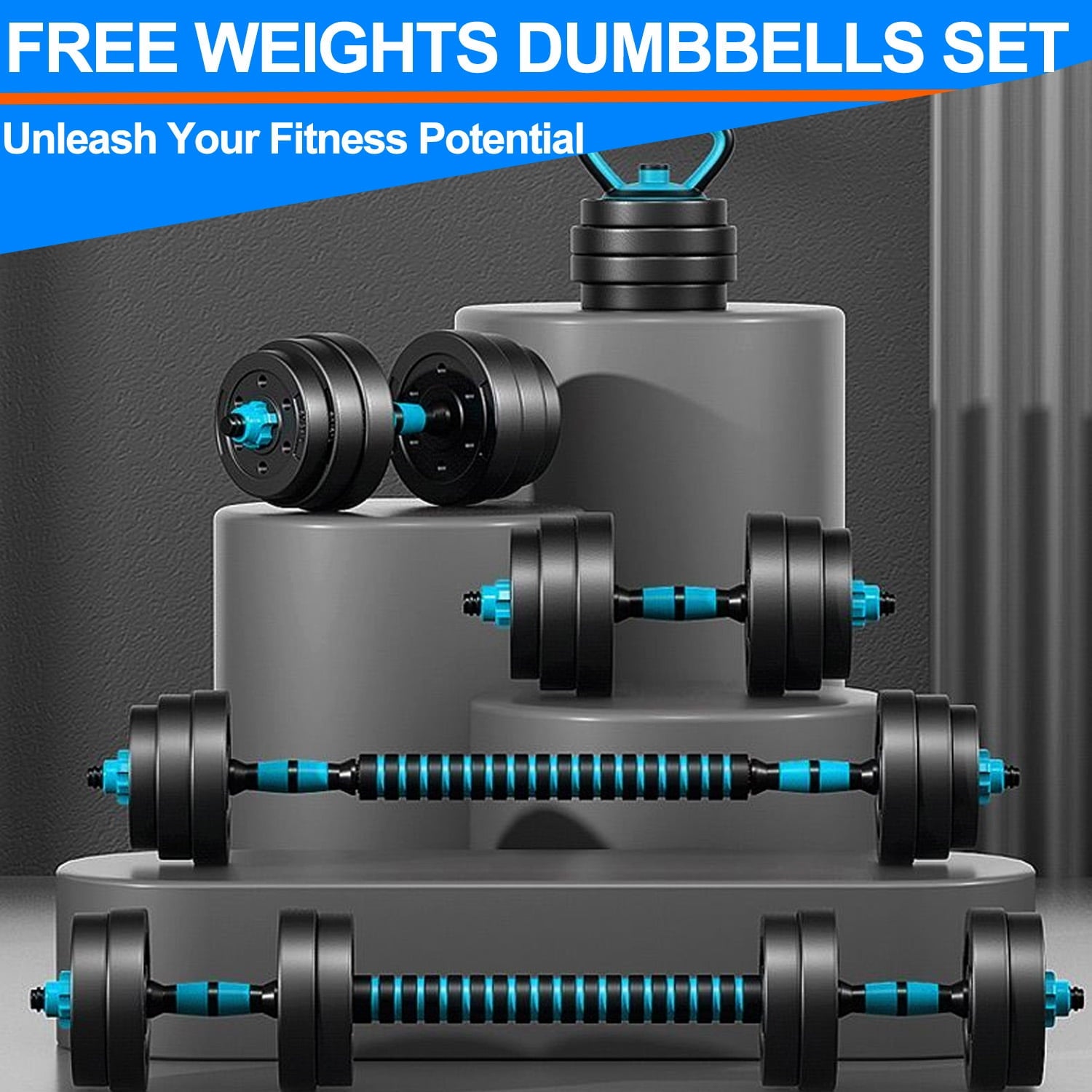 Adjustable Dumbbells, 45lbs Free Weight Set with Connector, 4-in-1 Dumbbells Set as Barbell, Kettlebells, Push up Stand, Fitness Exercises, SmartBell Gym