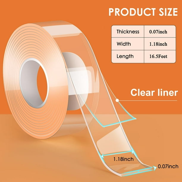 Double Sided Tape Heavy Duty,16.5FT Extra Large Nano Double Sided Adhesive Tape, Clear & Tough, Picture Hanging Strips Adhesive Poster Decor Carpet Tape(16.5 Feet)