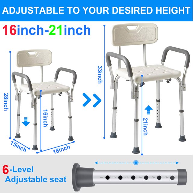 Shower Chair Bath Chair with Back and Shower Grab Bar, Shower Stool Height Adjustable, Supports up to 350 lbs., White